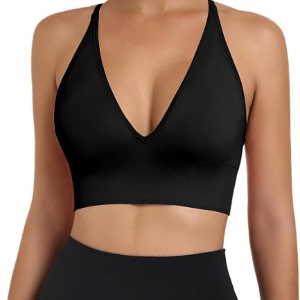 Womens Sports Bras Deep V Neck Wireless Padded Bra Adjustable Criss Cross Low Support Yoga Sexy Bras