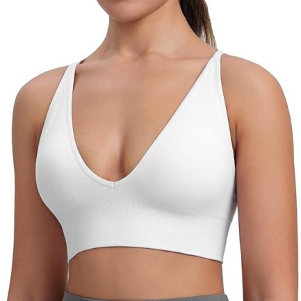Womens Deep V-Neck Longline Sports Bra, Strappy Criss Cross Padded Cups Adjustable Spaghetti Straps Workout Yoga Crop Top