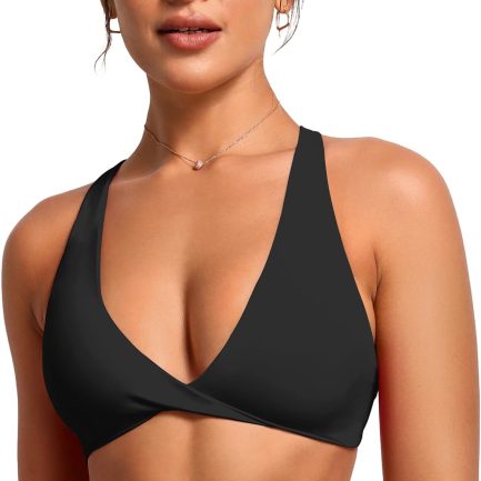 Womens   Front Sports Bra Deep V-Neck Crop Top Strappy Cross Back Bra with Nipple Covers-Vivi Bra