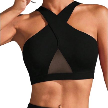 Women's Criss Cross Sports Bra Mesh Padded High Support Racerback Yoga Bras Wireless Workout Gym Crop Tank Tops