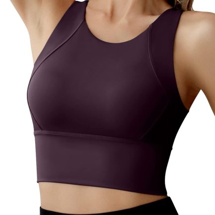 High Neck Sports Bra for Women Longline Medium Impact Workout Crop Tank Tops Wirefree Padded Yoga Bra Gym