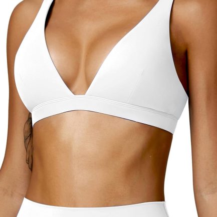 Womens Deep V Neck Sports Bra Padded Low Impact Fitness Yoga Bra U Back Wireless Gym Workout Bra Crop Top