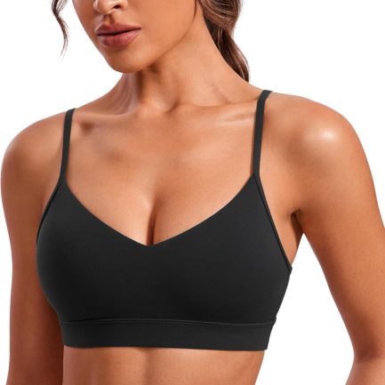 V-Neck Sports Bras for Women - Adjustable Thin Straps Padded Yoga Top Basic Wireless Camisole