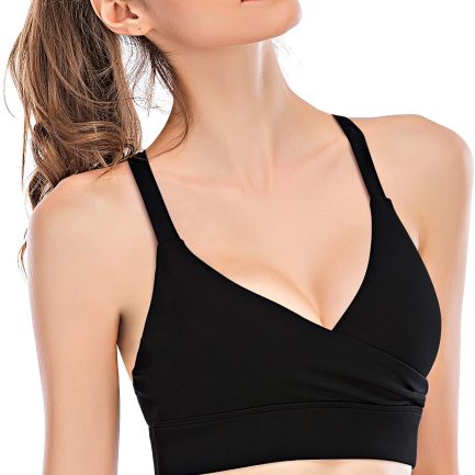 V Neck Sports Bras for Women Padded,Comfortable Supportive Strappy Yoga Bras Workout Top