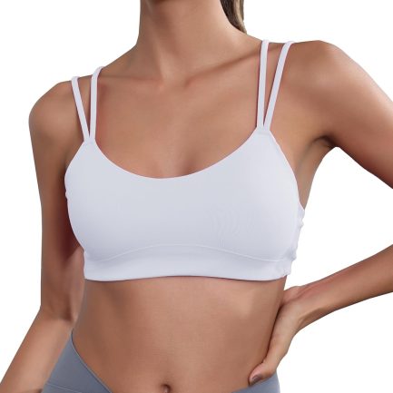 Yoga Sports Workout Bras for Women Seamless Molded Cup Spaghetti Double Strap Bra Wirefree Scoop Neck Tank Top Bras