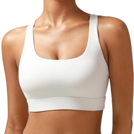 High Impact Sports Bras for Women - Scoop Neck Strappy Sports Bra High Support Moulded Cup Workout Bra