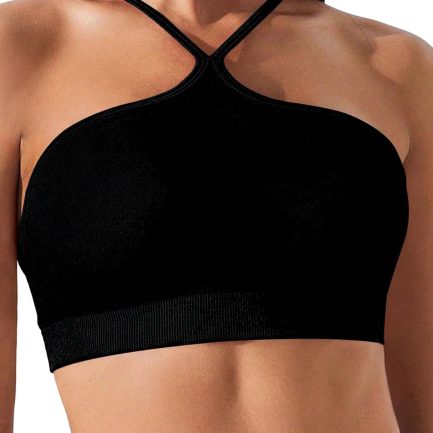 Women's Criss Cross Slim Fit Sports Cami Top Seamless Halter Crop Tee Shirt Tops Workout Tops