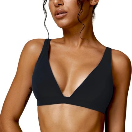 Womens Deep V Neck Sports Bra Padded Low Impact Fitness Yoga Bra U Back Wireless Gym Workout Bra Crop Top