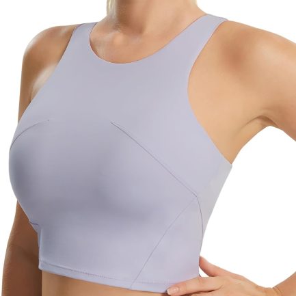 Longline Workout Tank Top with Built in Bra Adjustable Stretchy Yoga Top Light Impact