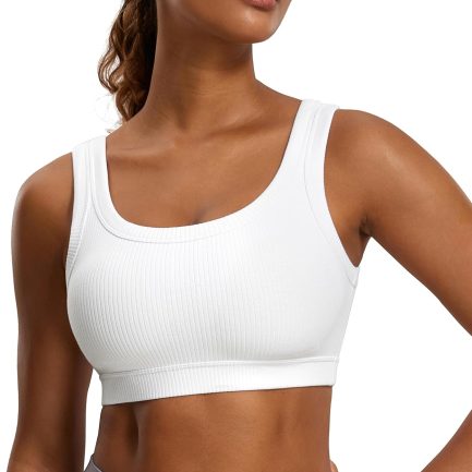 Ribbed Sports Bras for Women - U Back Wireless Medium Impact Padded Yoga Workout Cami