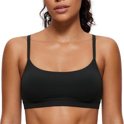 Womens  Adjustable Spaghetti Strap Sports Bra - Scoop Neck Wireless Padded Yoga Workout Crop Top