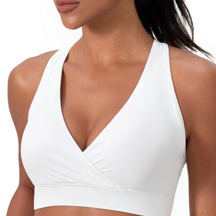 Women's Sports Bra, Medium Impact Racerback Workout Top, Nylon Spandex Blend Scoop or V Neck Tank Top